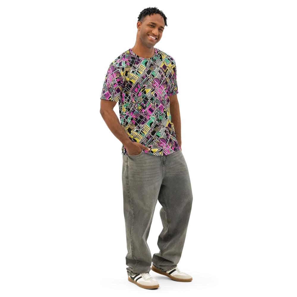 Neon Maze on Men's Cotton Crew Neck T-Shirt — Right Front