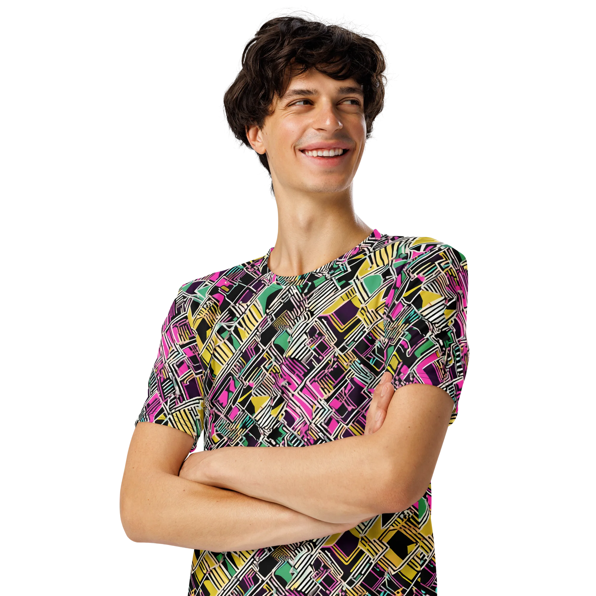 Neon Maze on Men's Crew Neck T-Shirt — Left Front