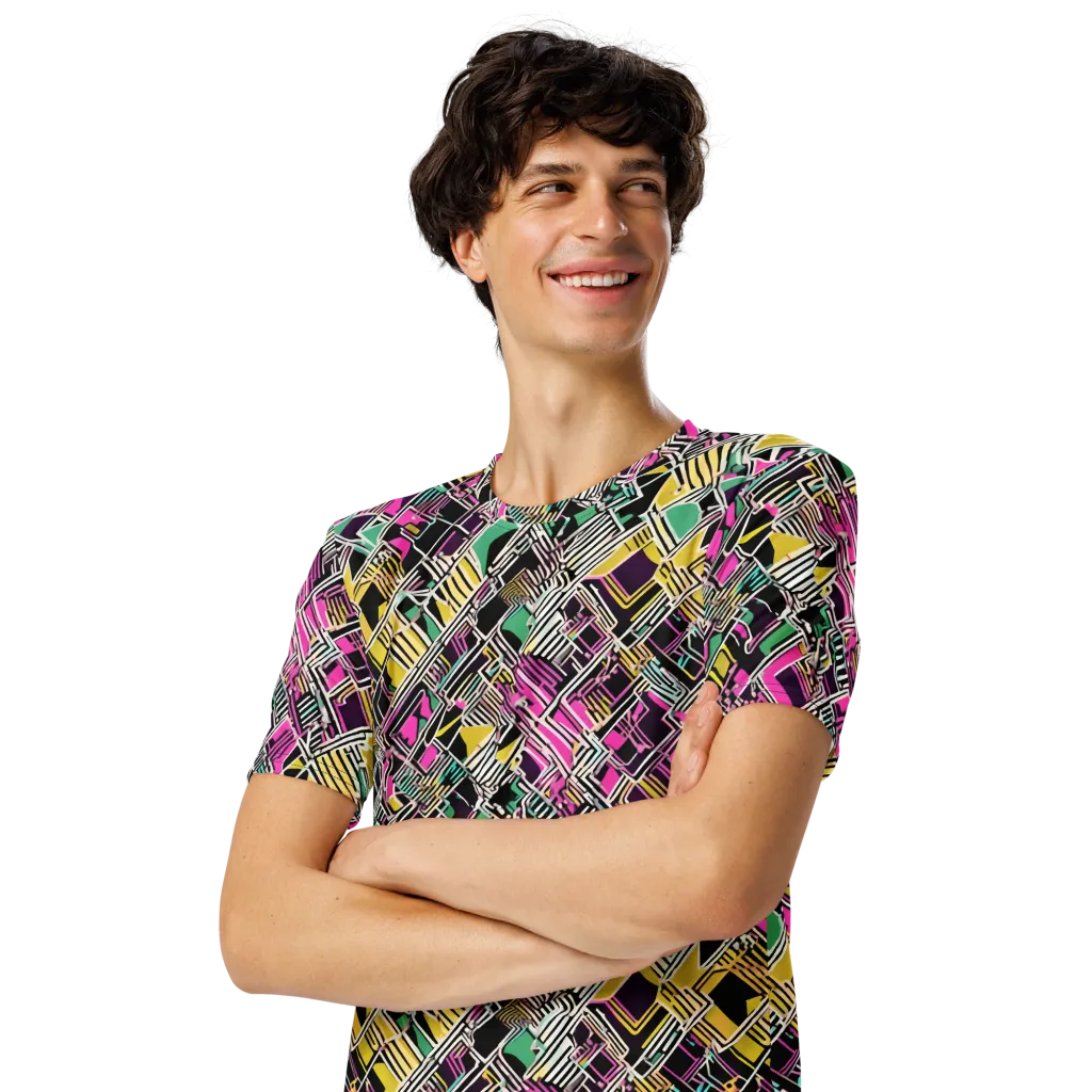 Neon Maze on Men's Crew Neck T-Shirt — Left Front