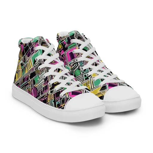 Neon Maze on a Men's High Top Canvas Shoes