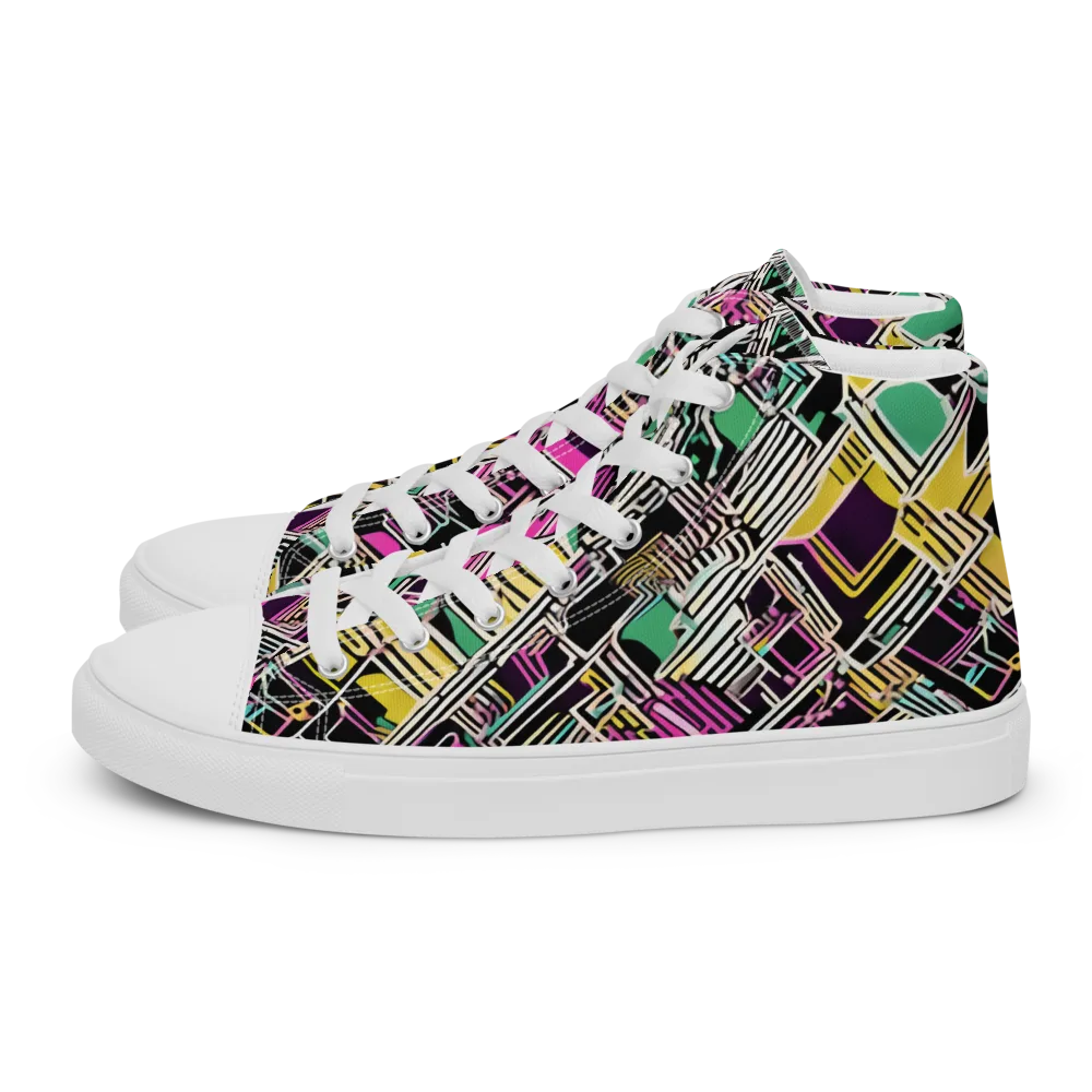 Neon Maze on Men's High Top Canvas Shoes — Left