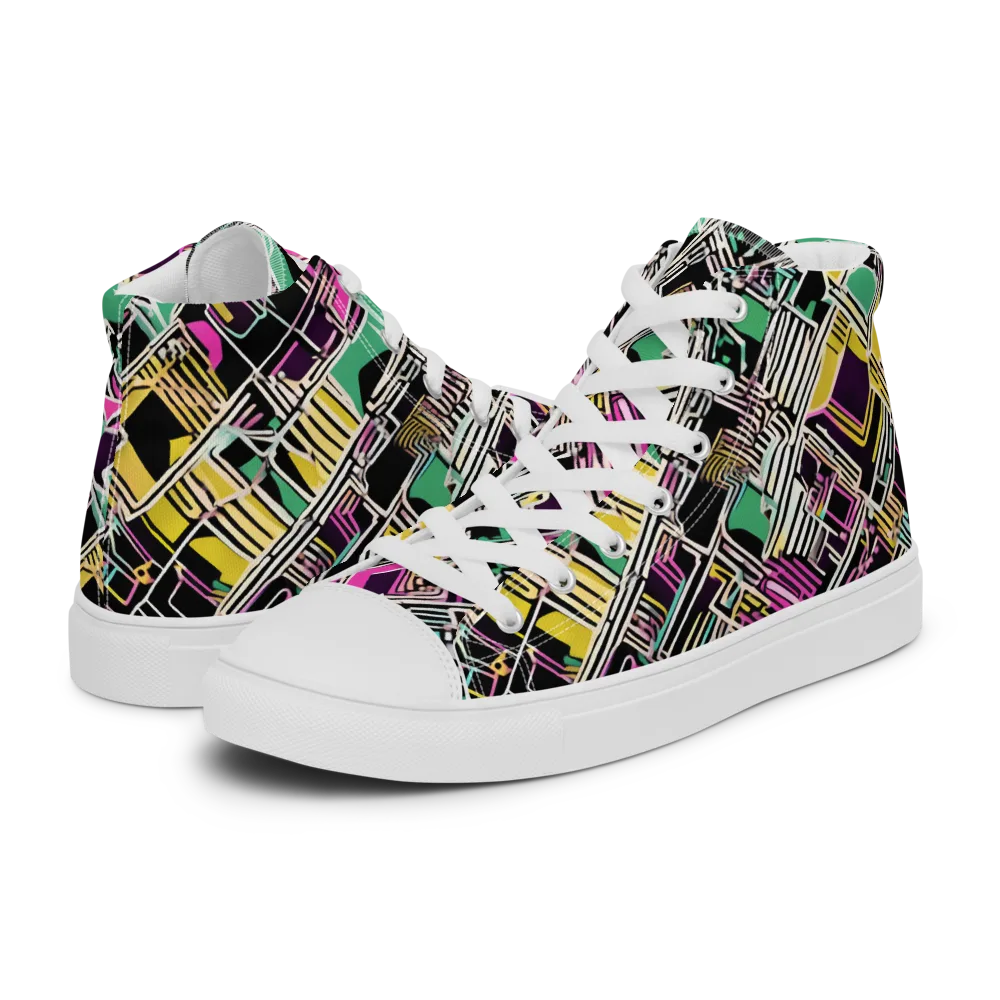 Neon Maze on Men's High Top Canvas Shoes — Left