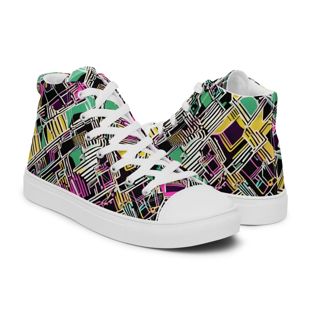 Neon Maze on Men's High Top Canvas Shoes — Right