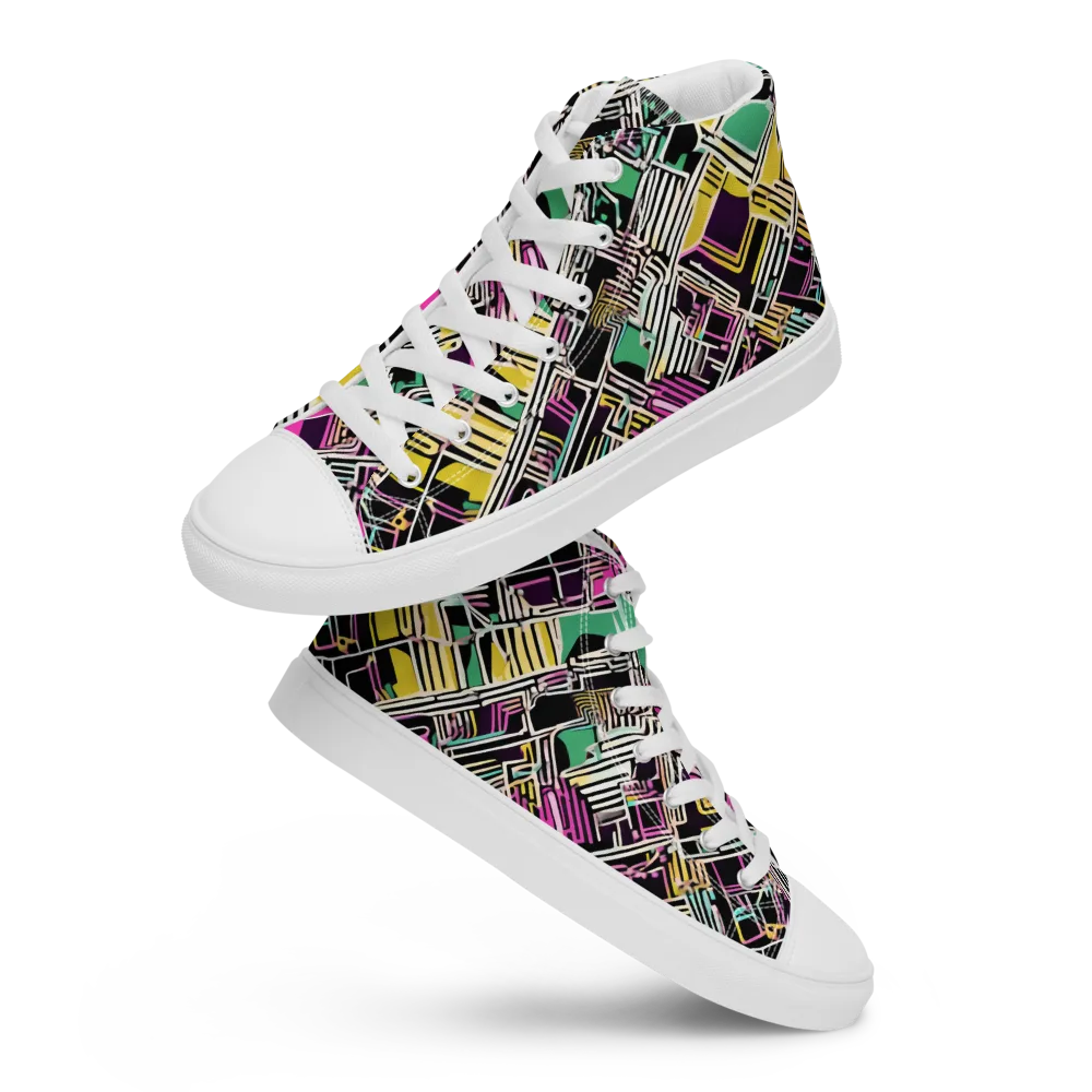 Neon Maze on Men's High Top Canvas Shoes — Front