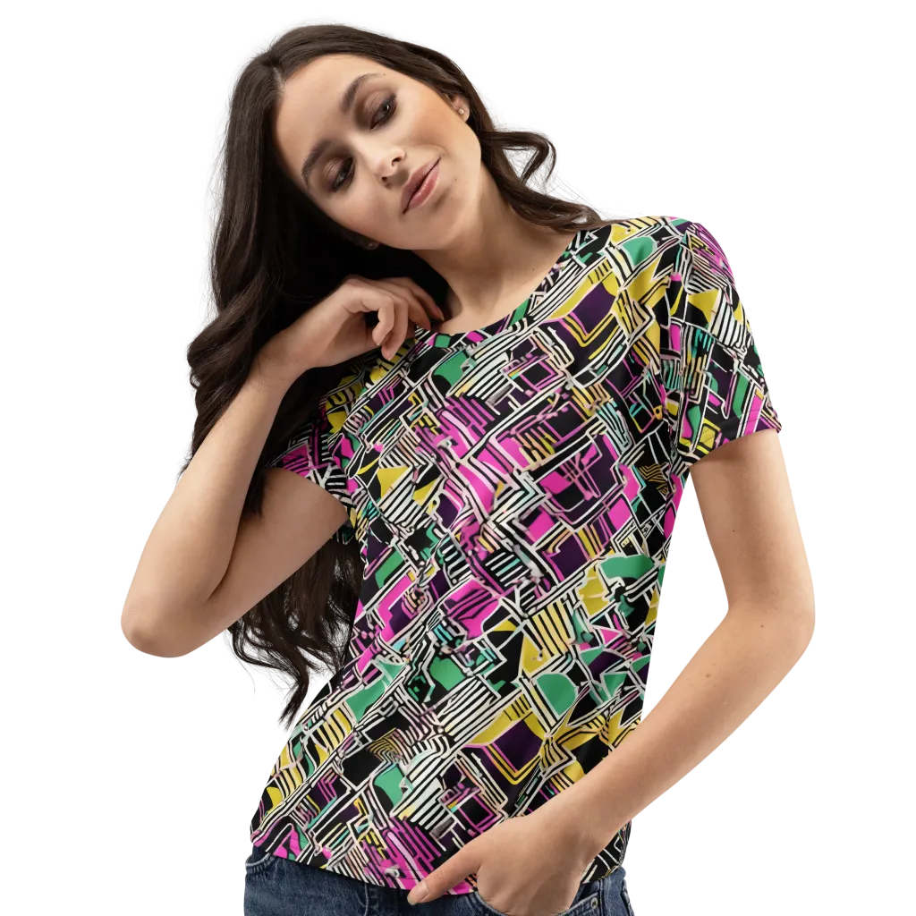 Neon Maze on Women's Crew Neck T-Shirt — Left Front