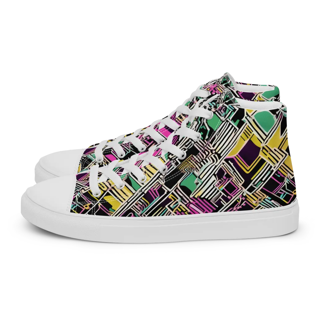 Neon Maze on Women's High Top Canvas Shoes — Left