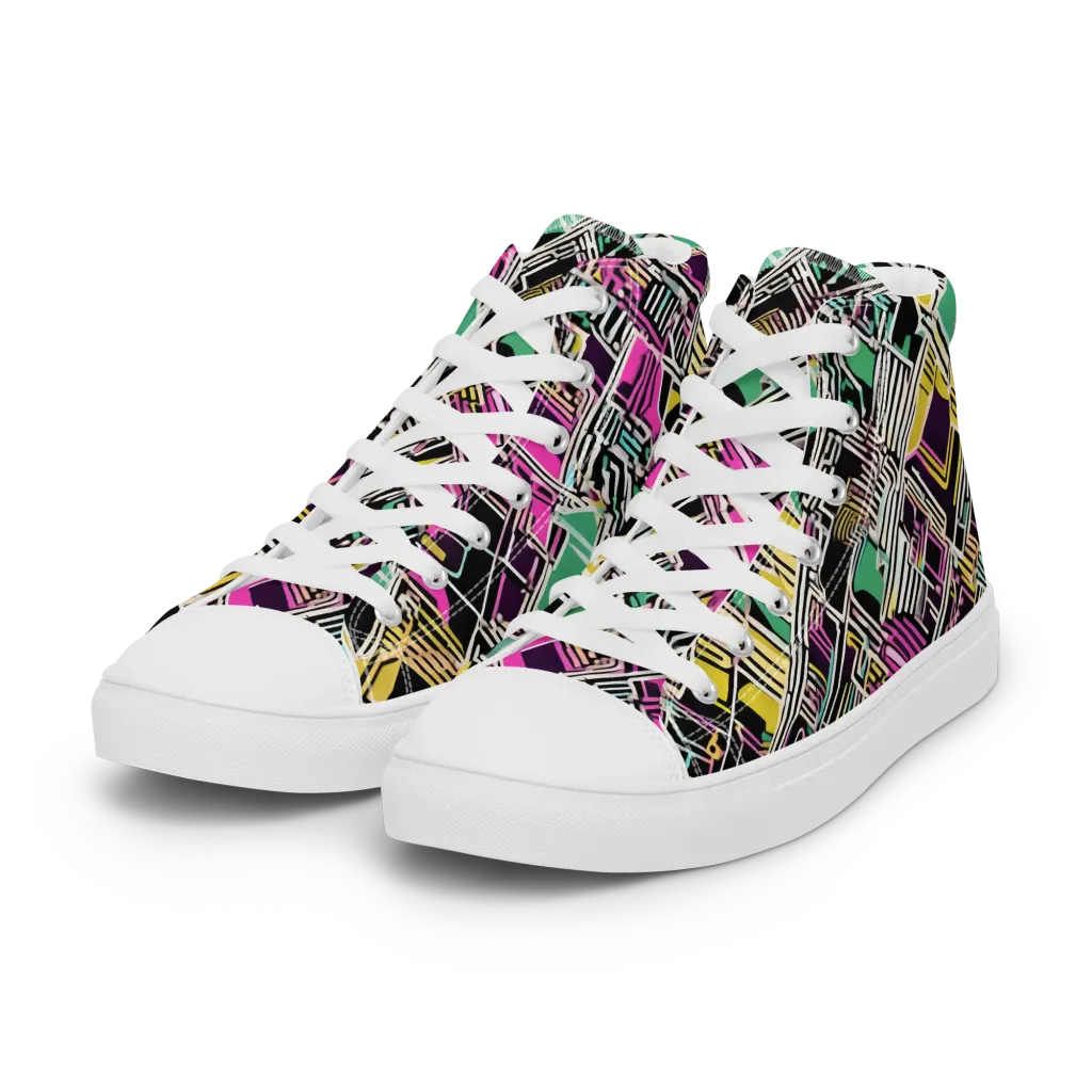 Neon Maze on Women's High Top Canvas Shoes — Left Front