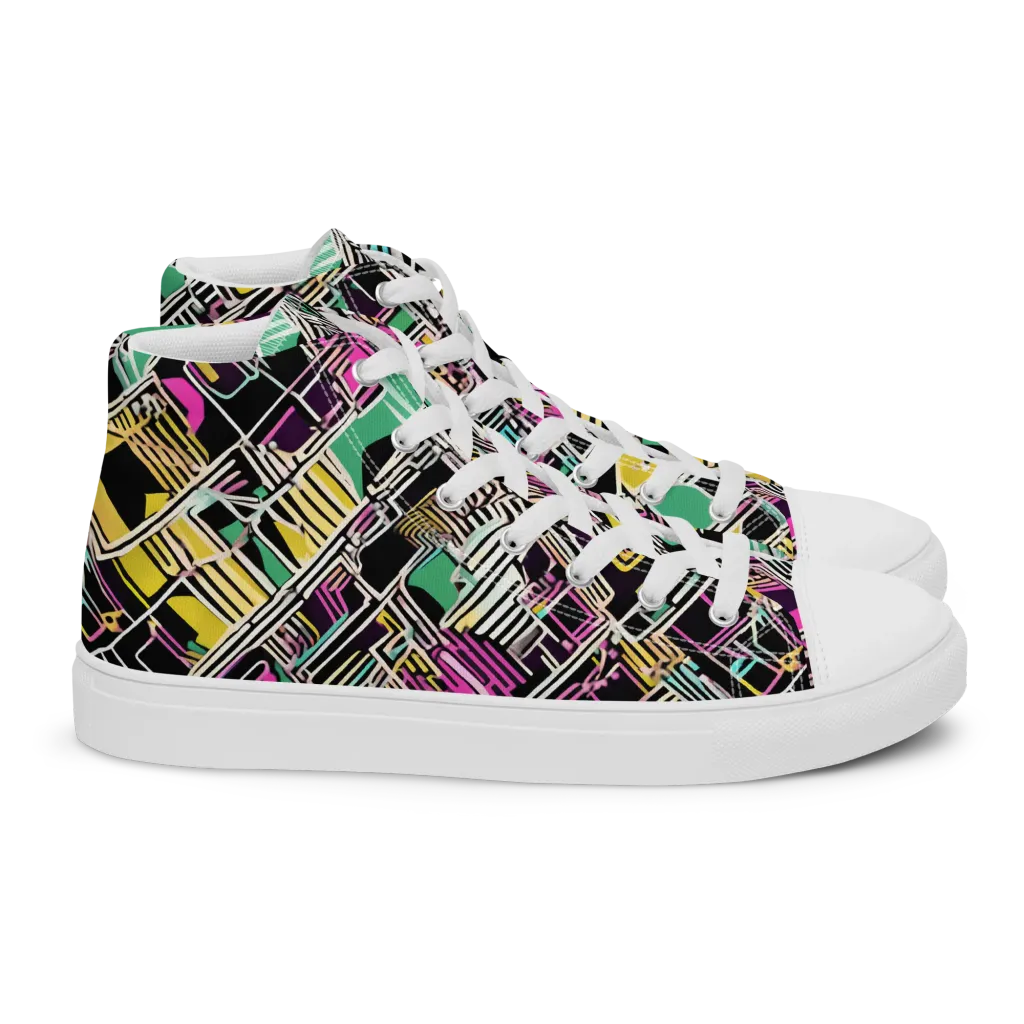 Neon Maze on Women's High Top Canvas Shoes — Right