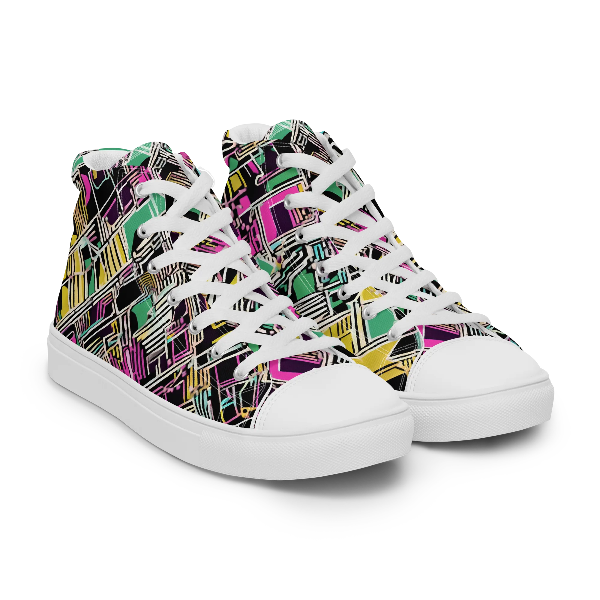 Neon Maze on Women's High Top Canvas Shoes — Right Front