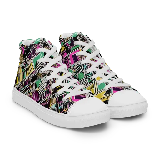 Neon Maze on a Women's High Top Canvas Shoes
