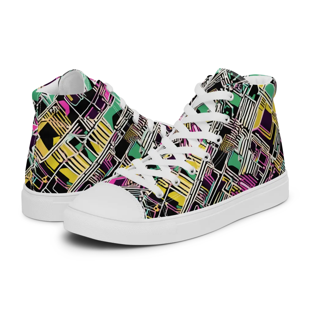 Neon Maze on Women's High Top Canvas Shoes — Left
