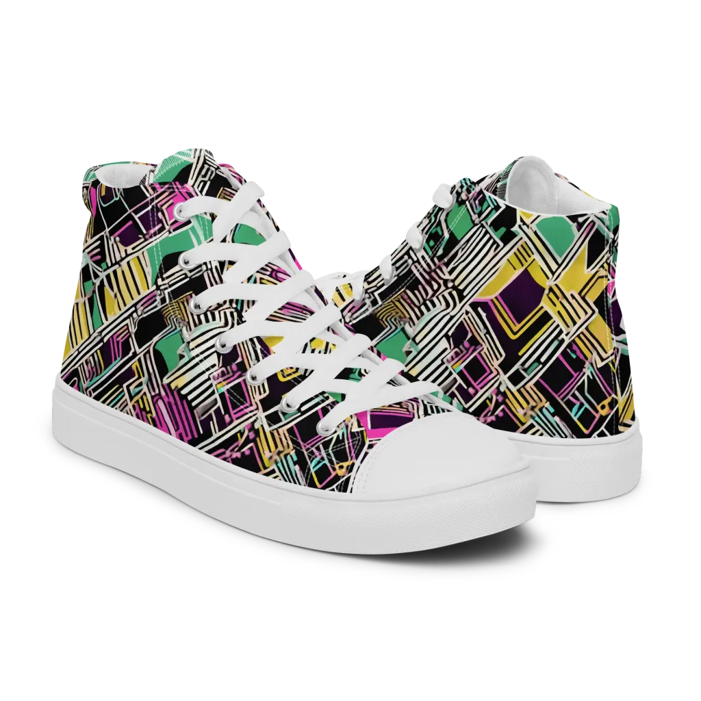Neon Maze on Women's High Top Canvas Shoes — Right