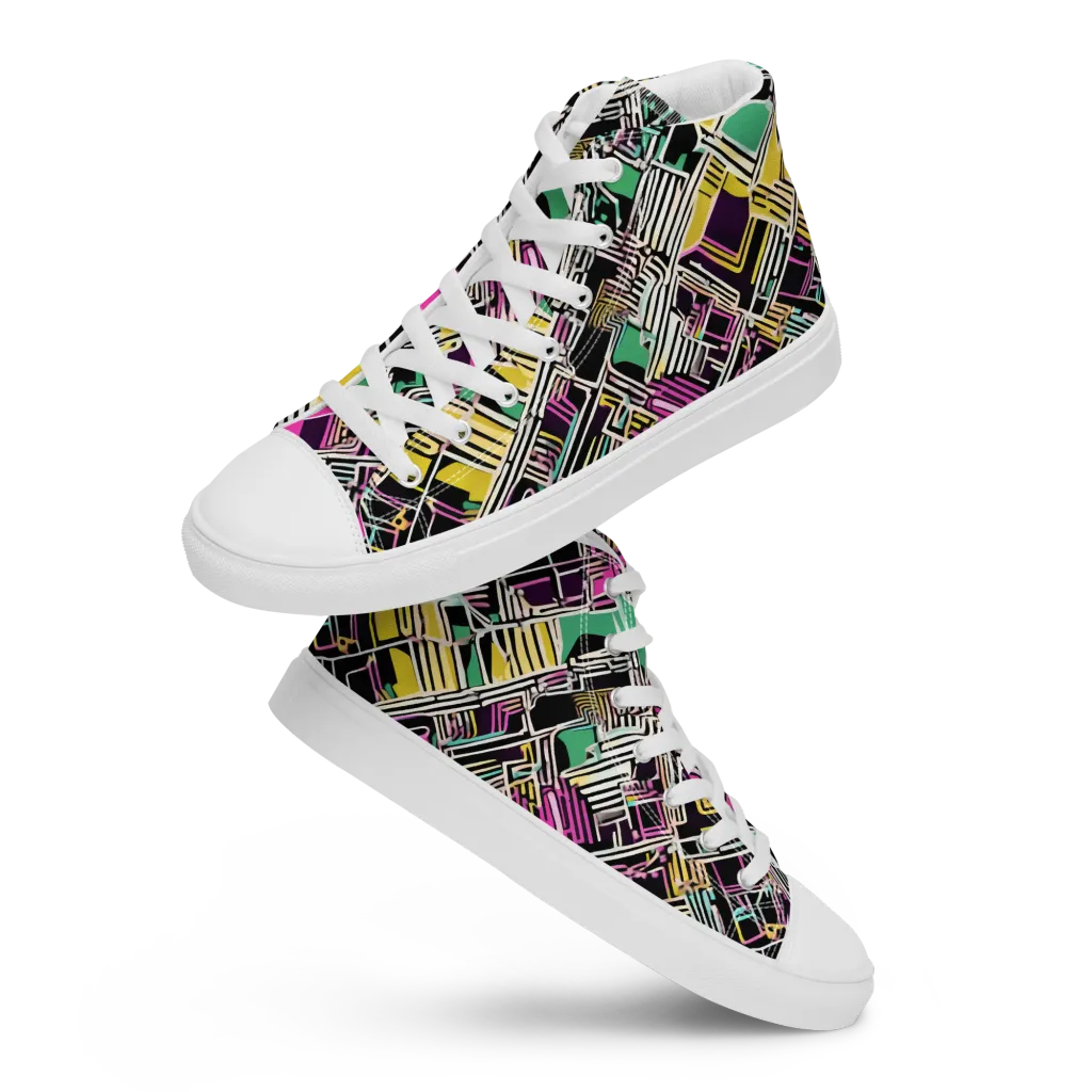 Neon Maze on Women's High Top Canvas Shoes — Front