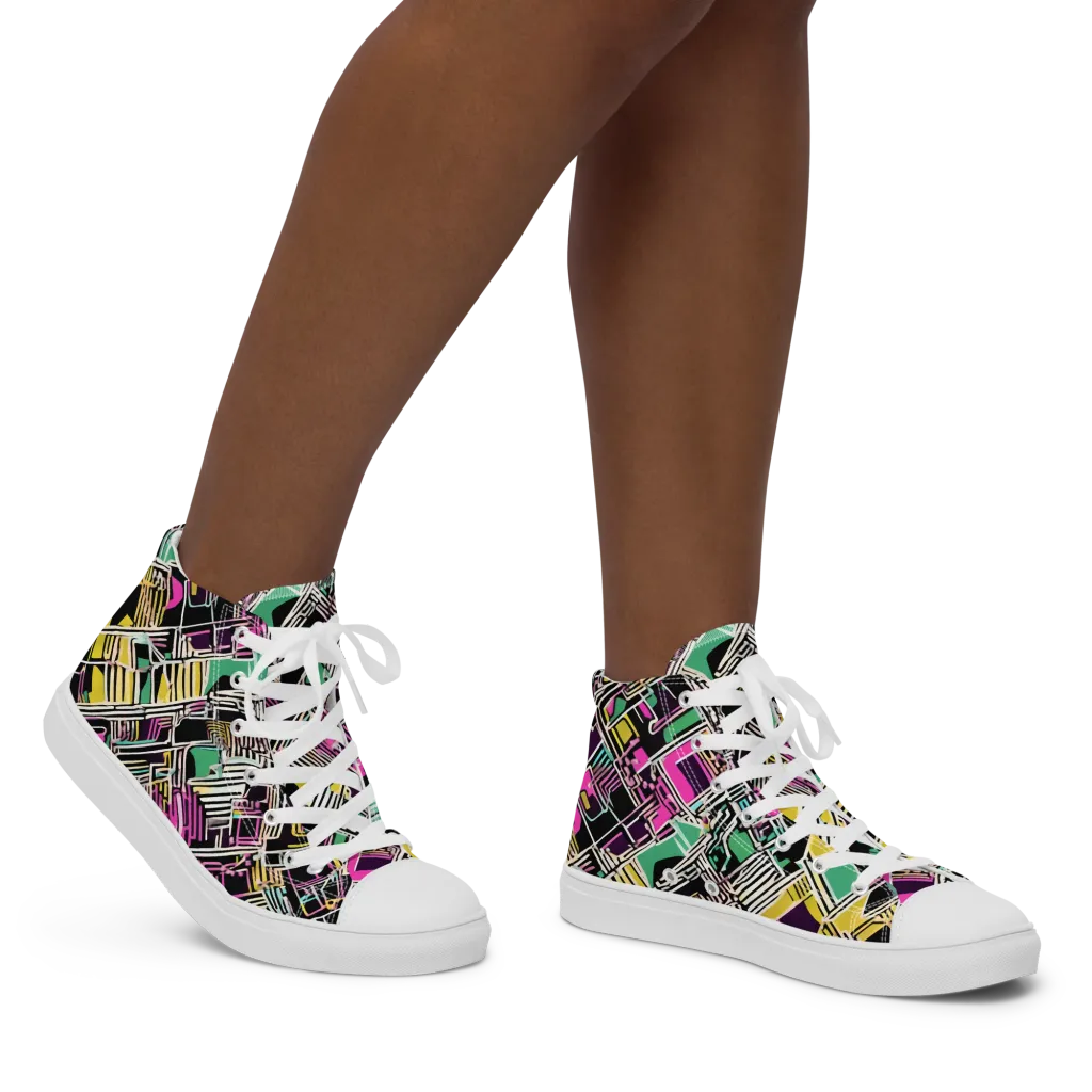 Neon Maze on Women's High Top Canvas Shoes — Right