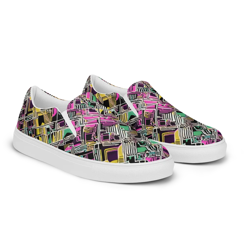 Neon Maze on Men's Slip-On Canvas Shoes — Right Front