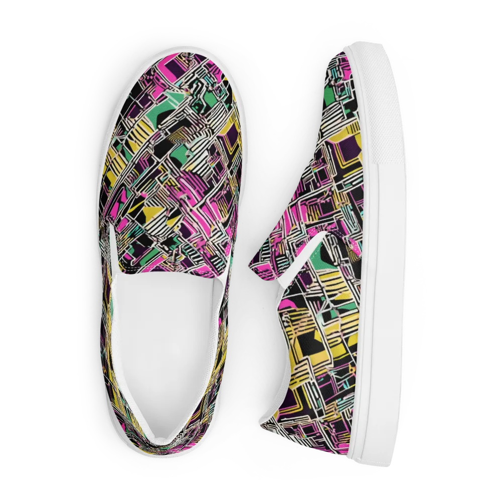 Neon Maze on Men's Slip-On Canvas Shoes — Front