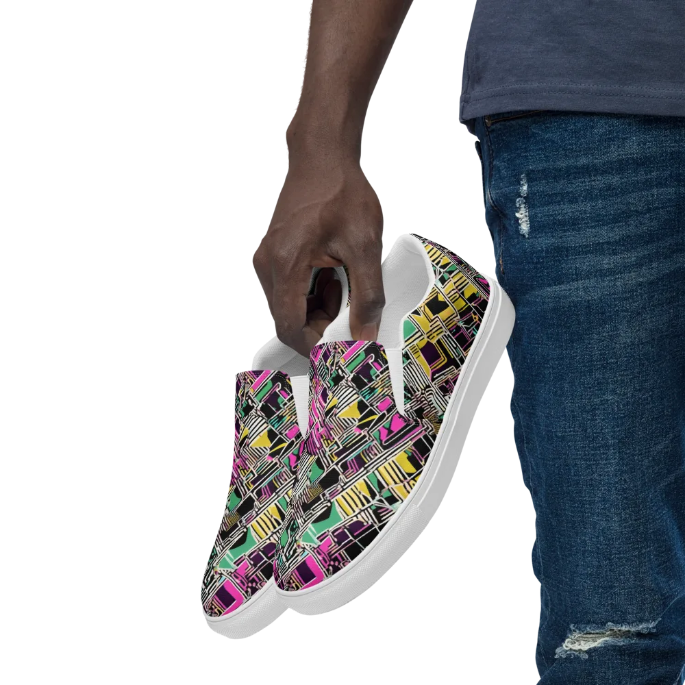 Neon Maze on Men's Slip-On Canvas Shoes — Left Front