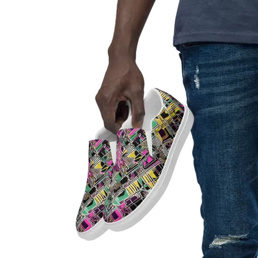 Neon Maze on a Men's Slip-On Canvas Shoes
