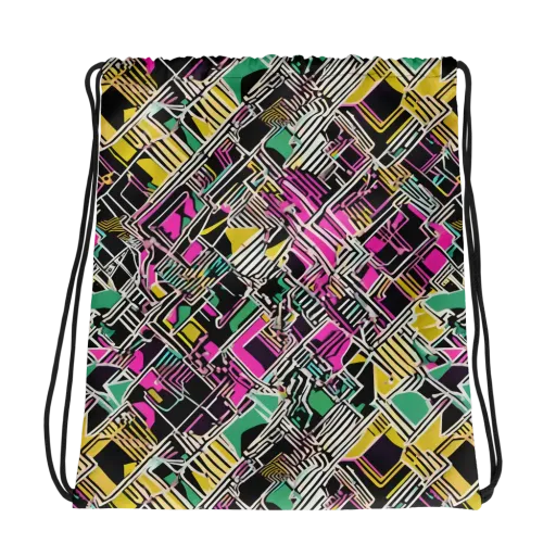 Neon Maze on a Drawstring Bag