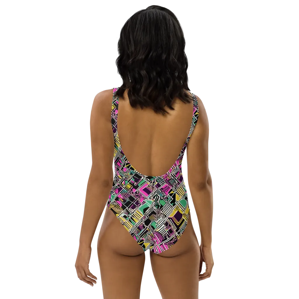 Neon Maze on One-Piece Swimsuit — Back