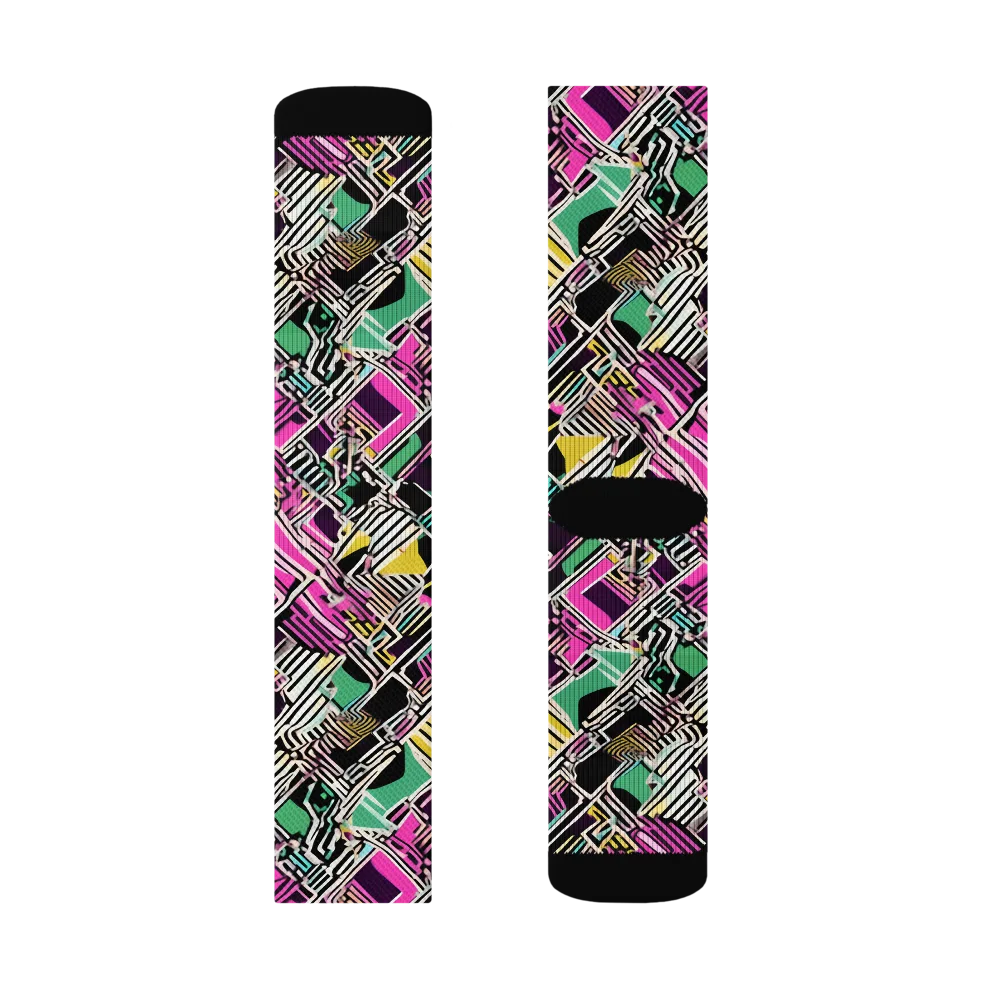 Neon Maze on Socks — Left Sock