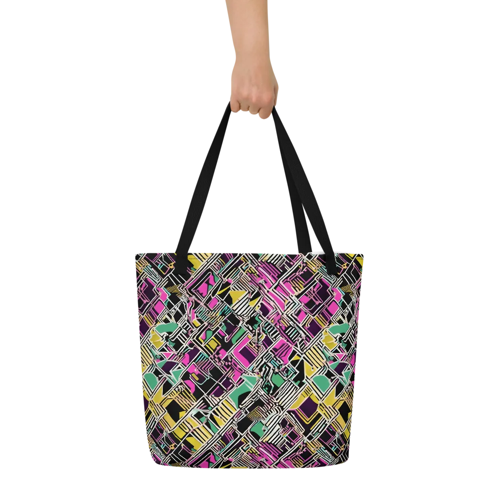 Neon Maze on Large Tote Bag W/ Pocket — Front