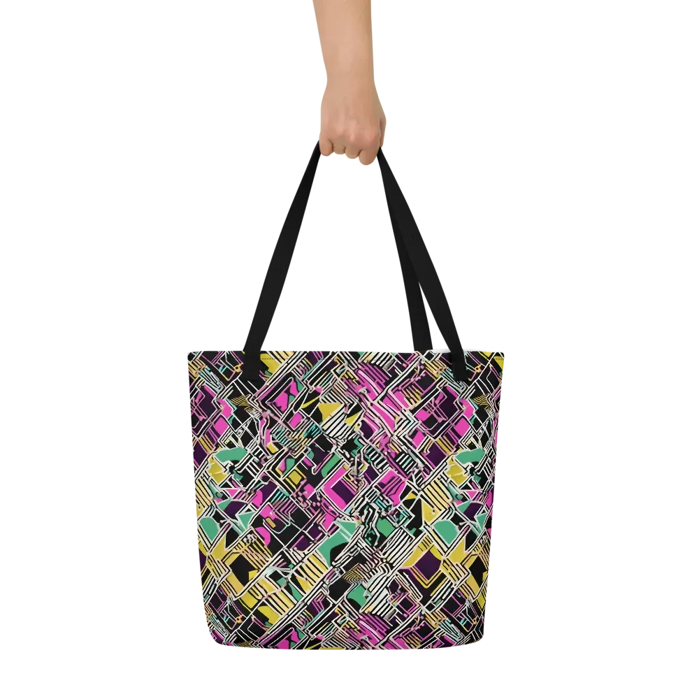 Neon Maze on Large Tote Bag W/ Pocket — Front