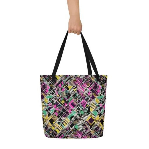 Neon Maze on a Large Tote Bag W/ Pocket