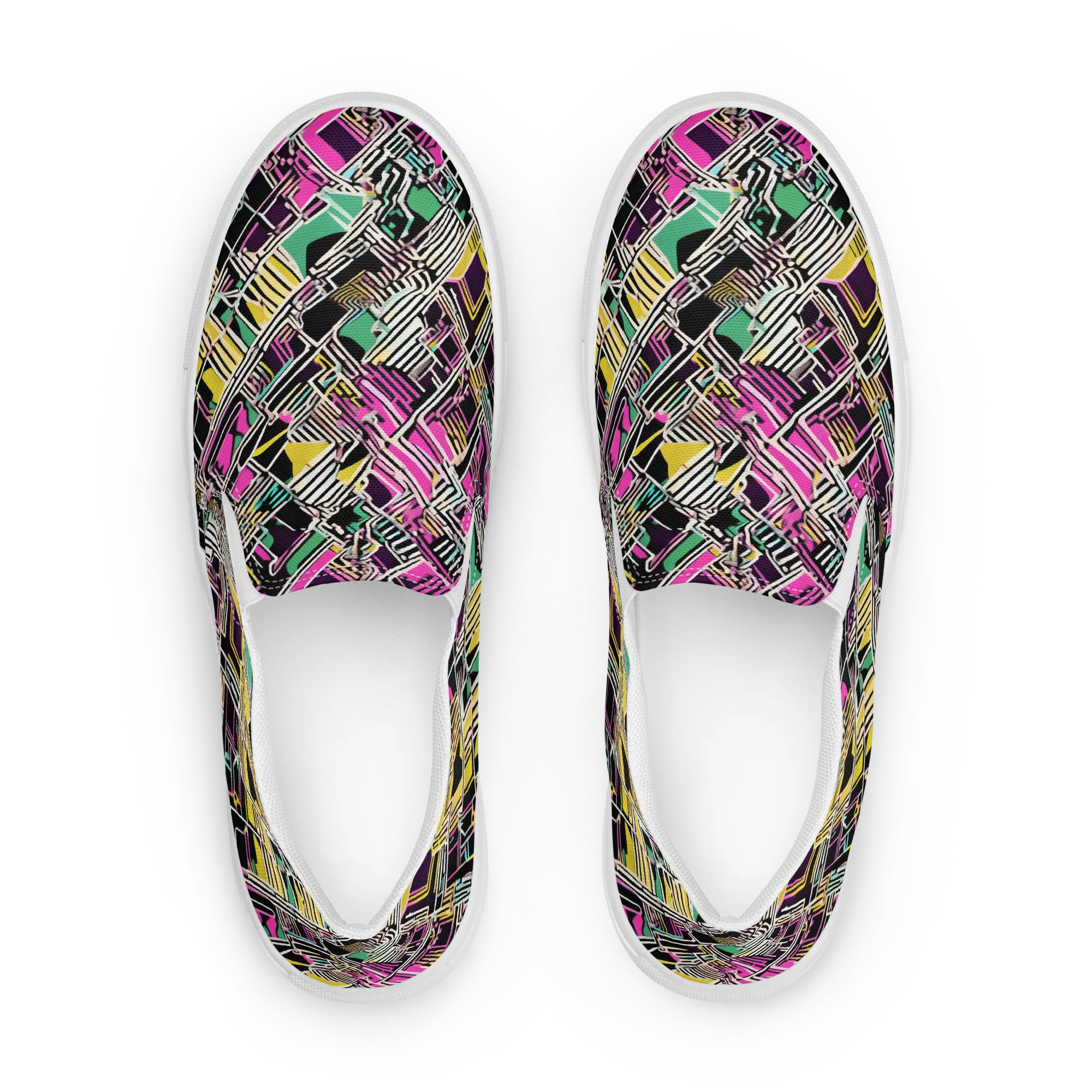 Neon Maze on Women's Slip-On Canvas Shoes — Front