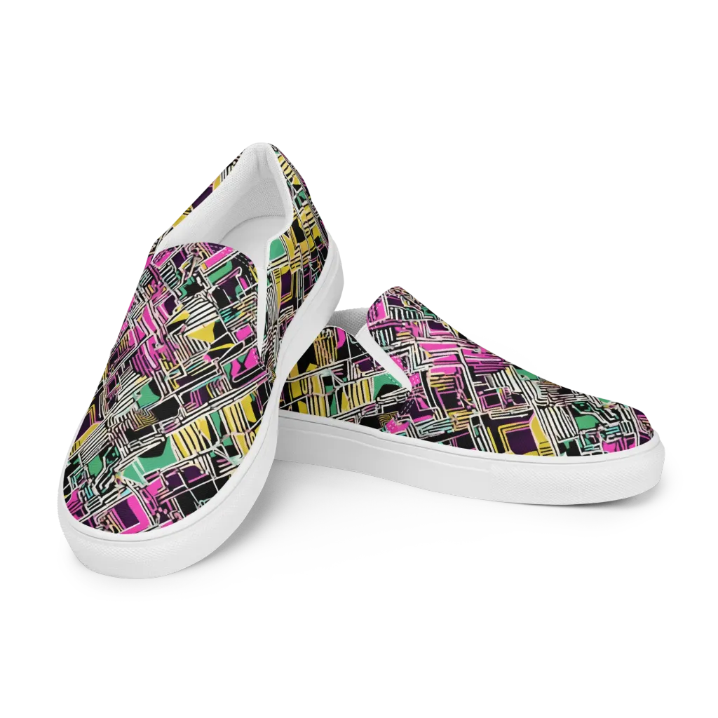 Neon Maze on Women's Slip-On Canvas Shoes — Left Front