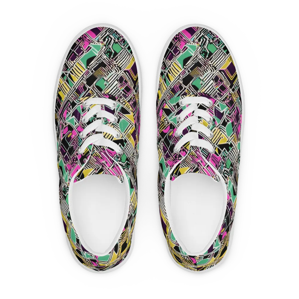 Neon Maze on Men's Lace-Up Canvas Shoes — Front
