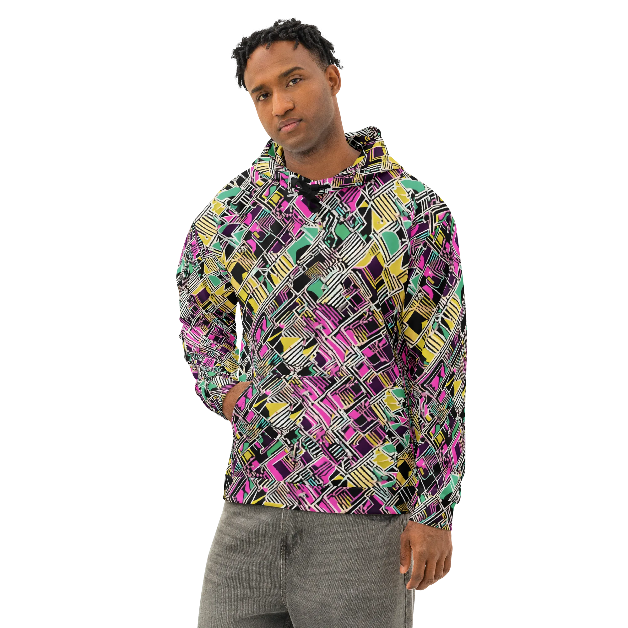 Neon Maze on Cotton Hoodie — Left Front