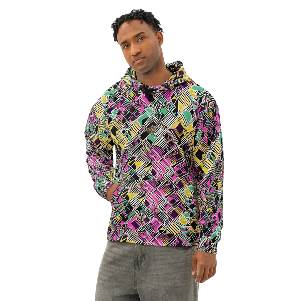 Neon Maze on Cotton Hoodie — Left Front