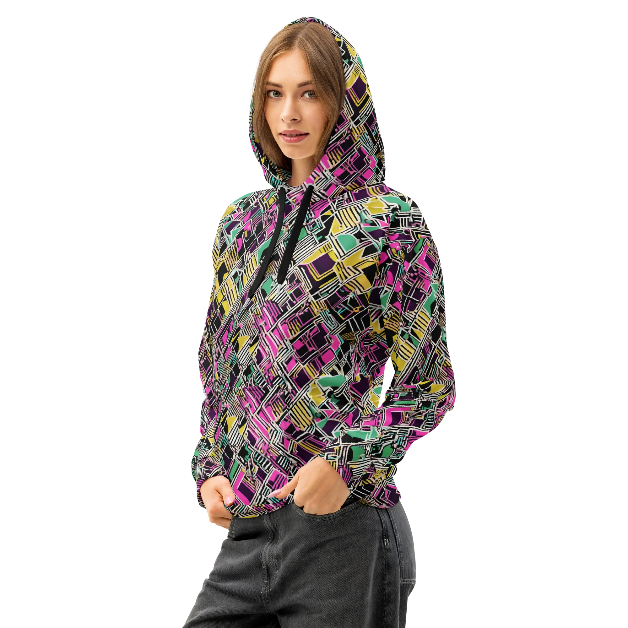 Neon Maze on Cotton Hoodie — Left Front