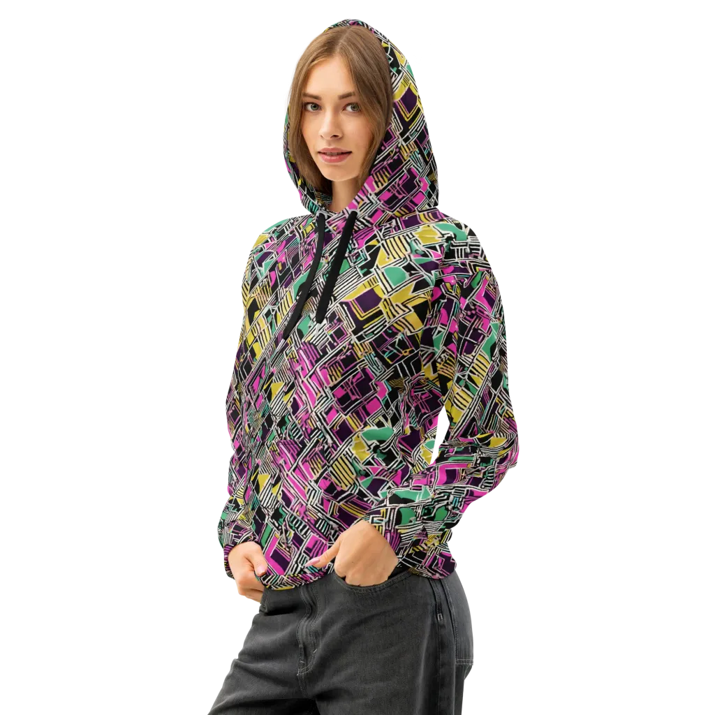 Neon Maze on Cotton Hoodie — Left Front