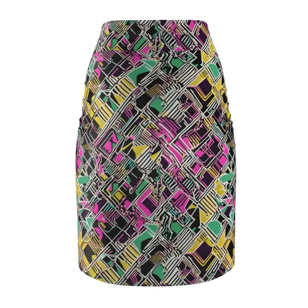 Neon Maze on Pencil Skirt — Back