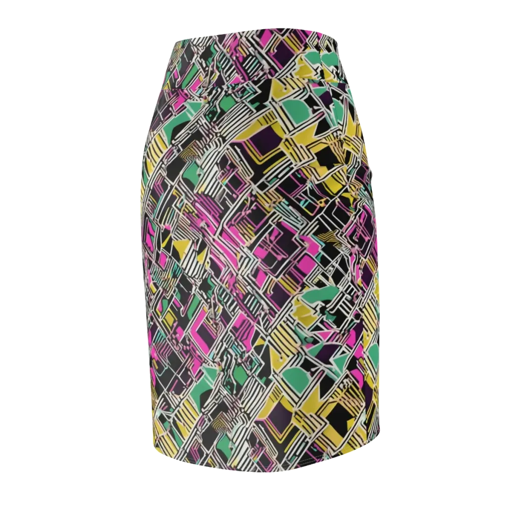 Neon Maze on Pencil Skirt — Back Side