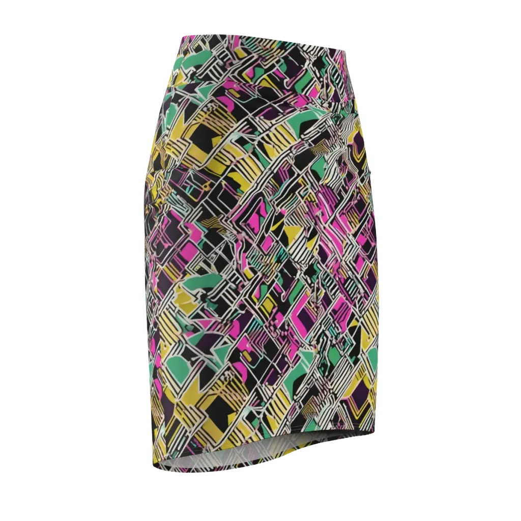 Neon Maze on Pencil Skirt — Front Side