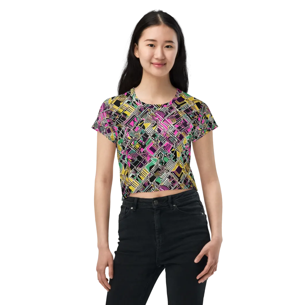 Neon Maze on Crop Tee — Front