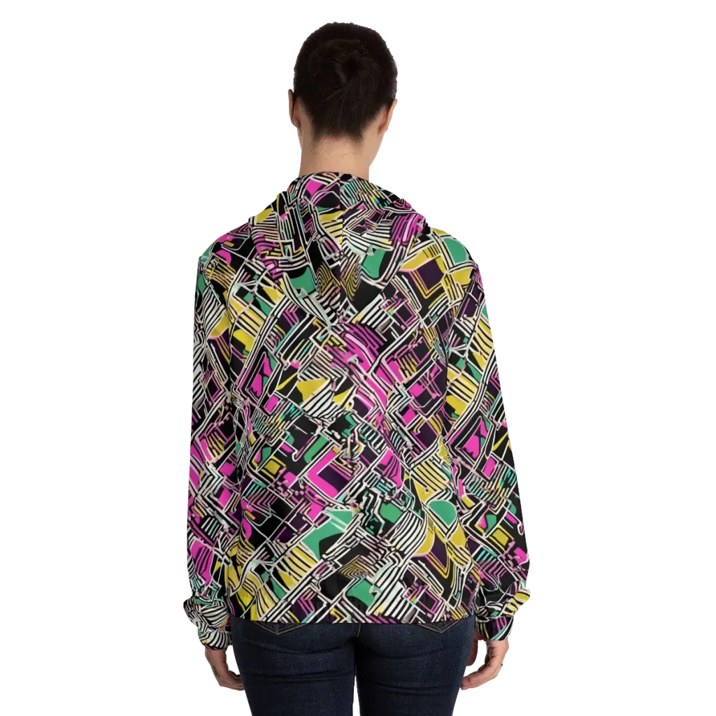 Neon Maze on Women's Full-Zip Hoodie — Back On Person