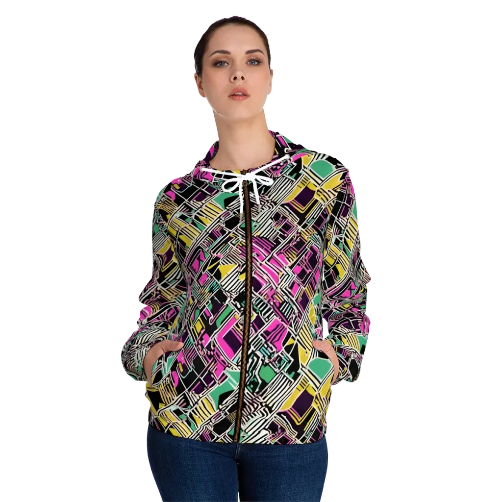 Neon Maze on Women's Full-Zip Hoodie — Front On Person