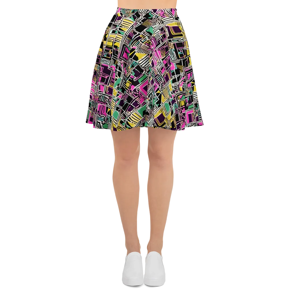 Neon Maze on Skater Skirt — Front