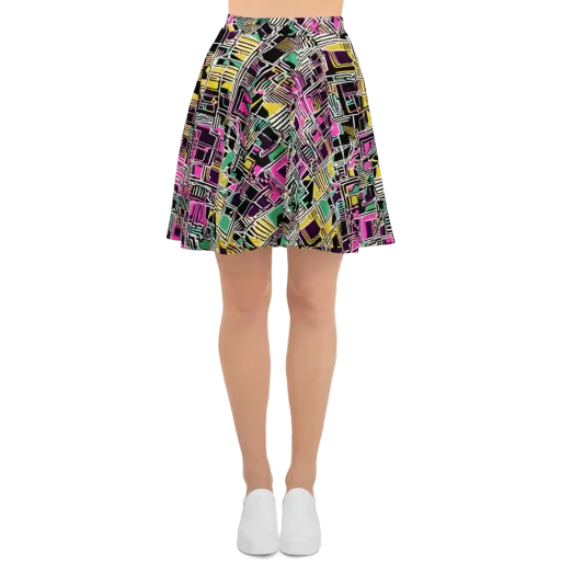 Neon Maze on a Skater Skirt