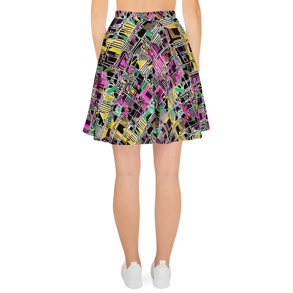 Neon Maze on Skater Skirt — Back