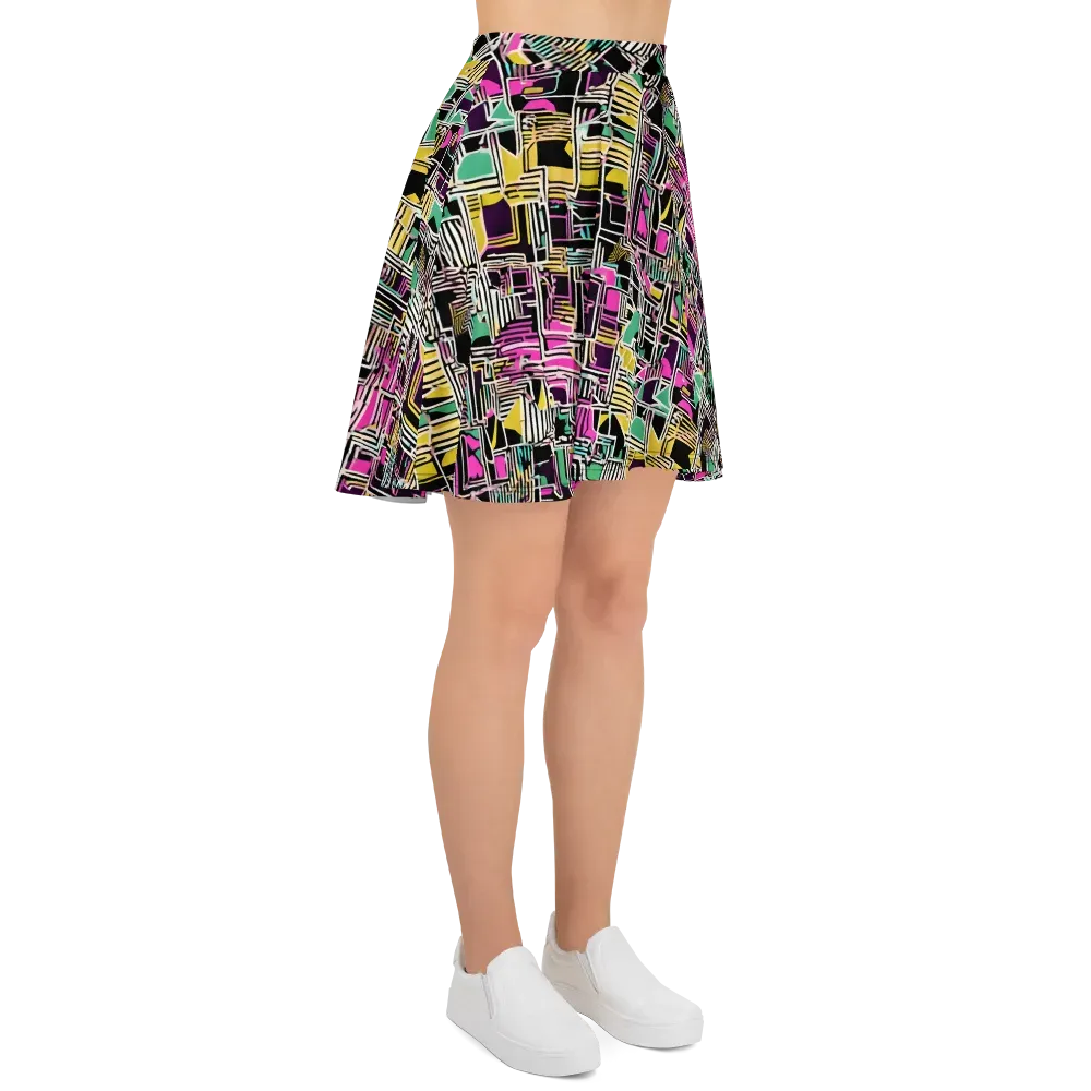 Neon Maze on Skater Skirt — Right