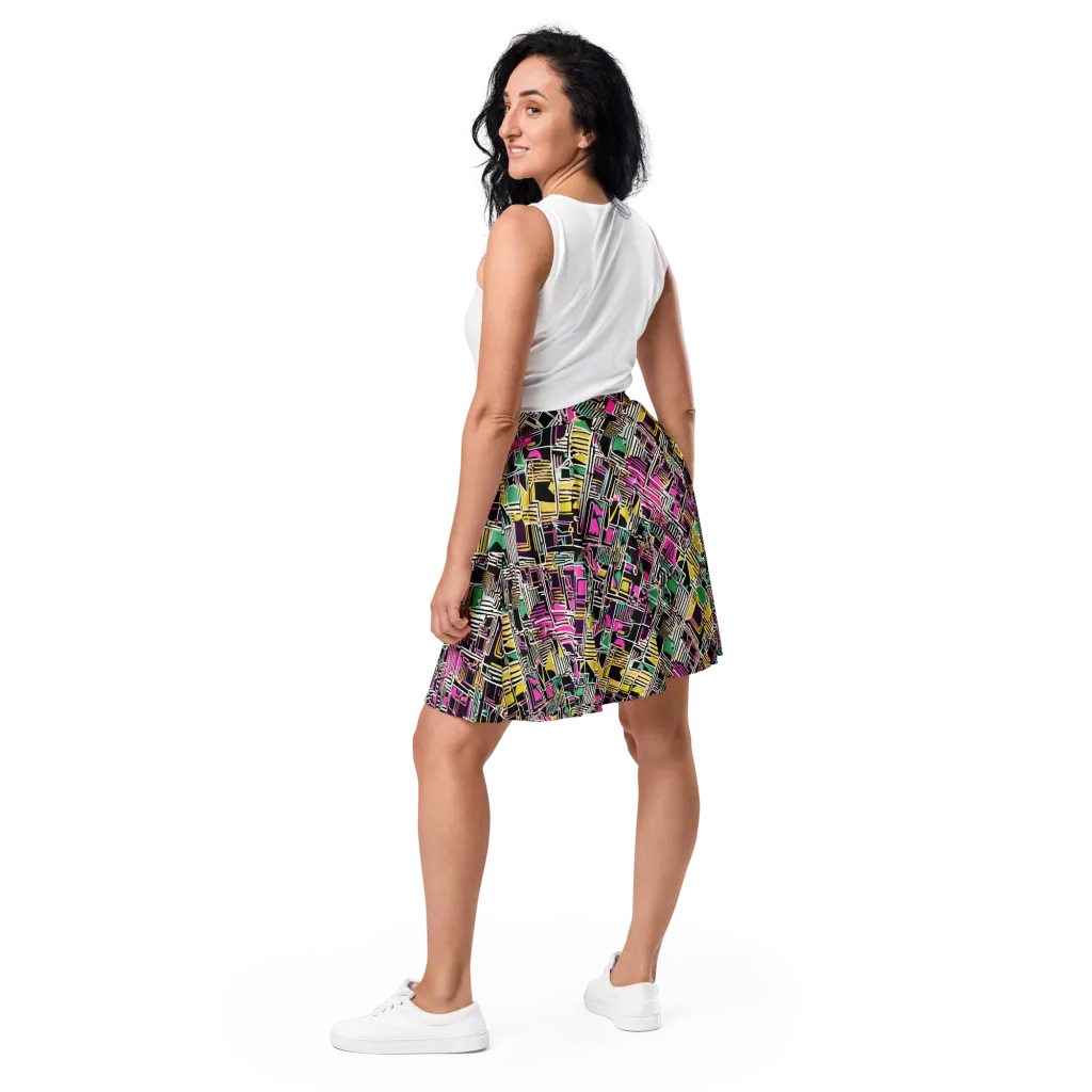 Neon Maze on Skater Skirt — Back