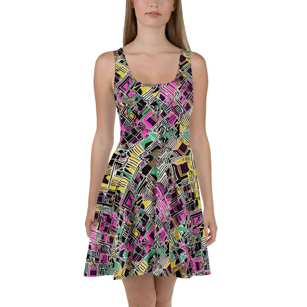 Neon Maze on Skater Dress — Front