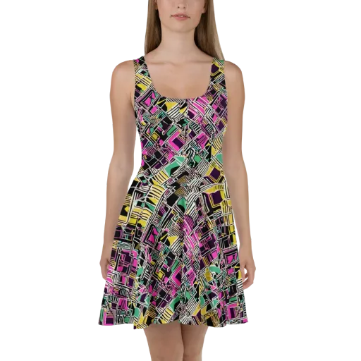 Neon Maze on a Skater Dress