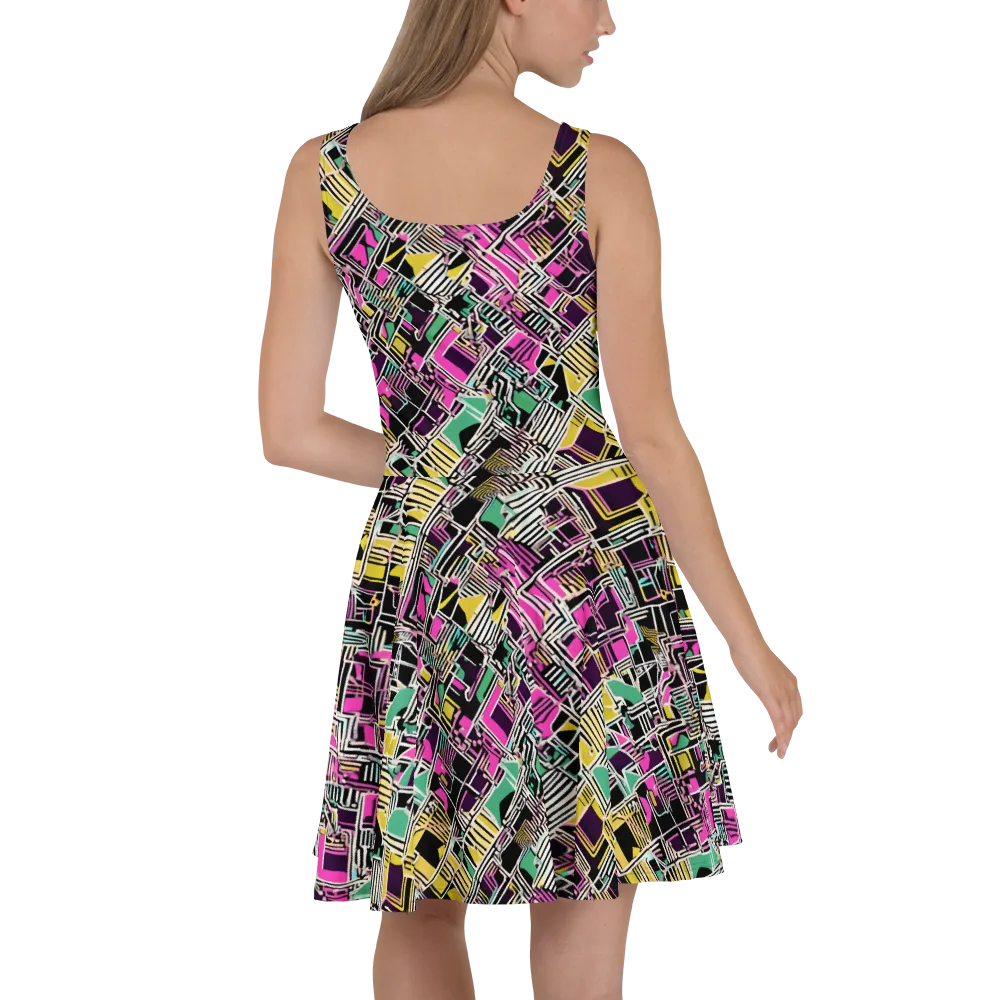 Neon Maze on Skater Dress — Back