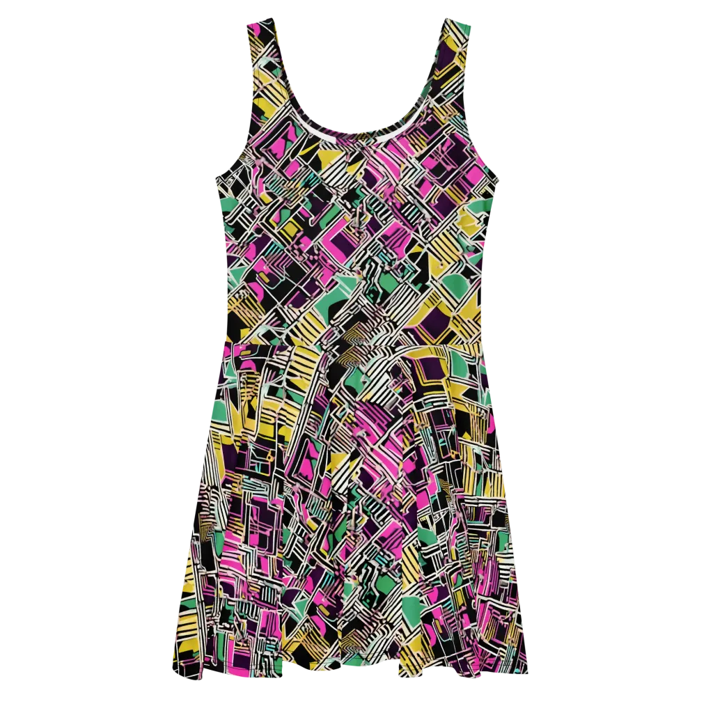 Neon Maze on Skater Dress — Front